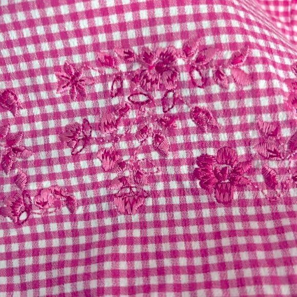 Talbots Petite VTG Pink Checkered pant Hand sewn Floral Embroidery Hong Kong - Picture 3 of 7